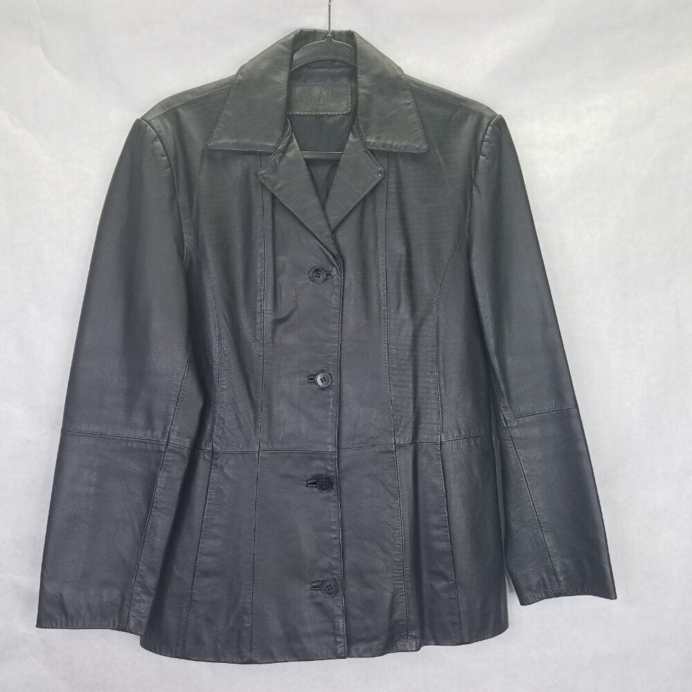 Julian Marcuir Leather Jacket Women S Blazer Notch Collar Lined Pocket Button Up